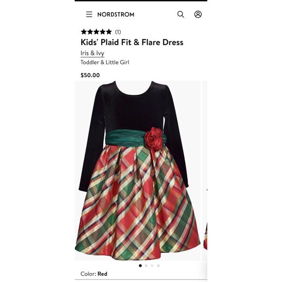 NEW Iris & Ivy  Girls 12M "BLACK VELVET RED GREEN PLAID" Taffeta Christmas Dress - Picture 2 of 5